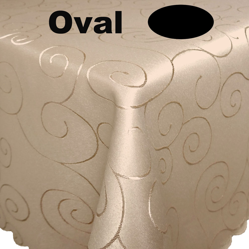 Ornamente Tischdecke Oval CREME-BEIGE Pflegeleicht Bügelfrei