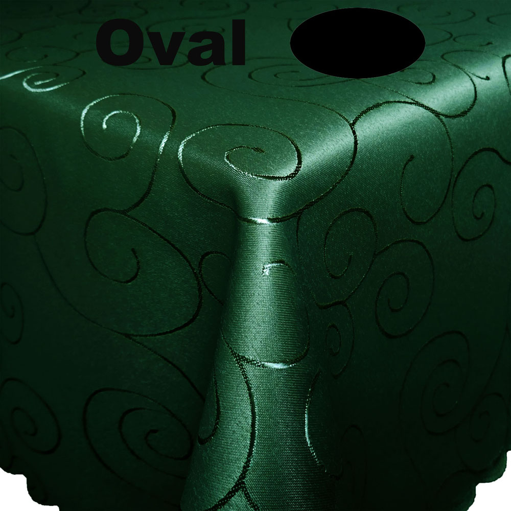 Ornamente Tischdecke Oval DUNKELGRÜN Dunkelgrün Bügelfrei